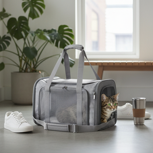 Happy Tail Trips Pet Travel Bag – Lightweight, Breathable & Stylish Carrier for Cats & Small Dogs